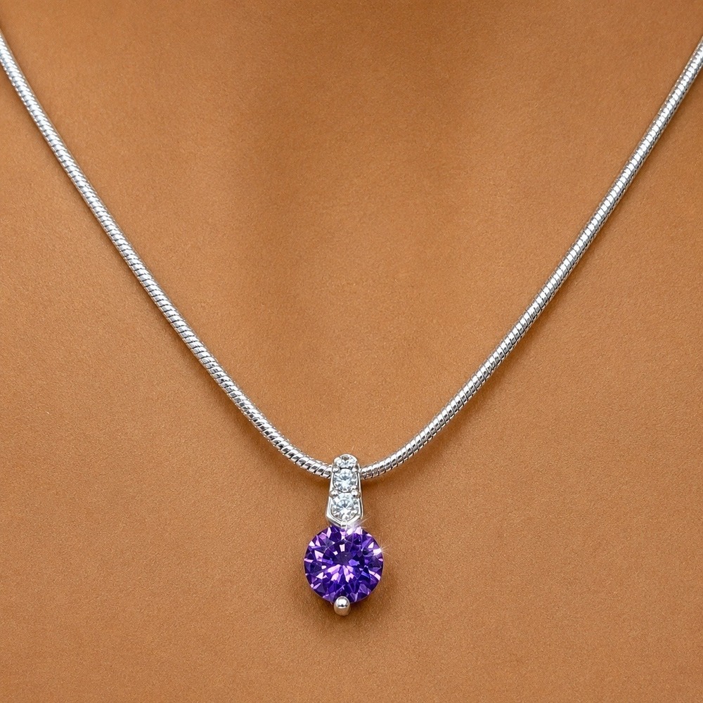 Purple Pendant Necklace Made with Swarovski Crystal Sterling Silver Overlay 17"